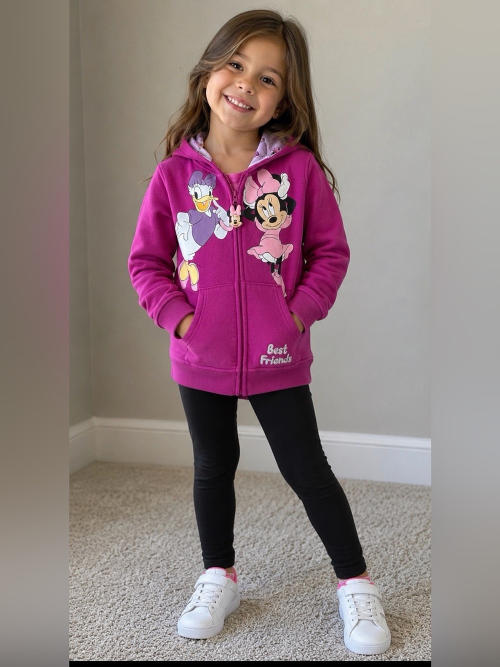 Disney 🐭 Junior Minnie Mouse & Daisy Zip Hoodie Girls 🩷 Size 7 Pink Fleece